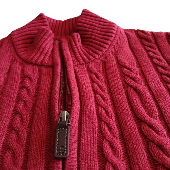 IZOD Men’s Quarter Zip Cable Knit Sweater XL Red Cotton Blend Pullover - Picture 9 of 10